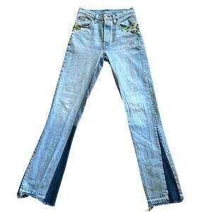 Custom Reworked Levi's 501 Split-Hem Flare Paint Splatter Jeans Size 25